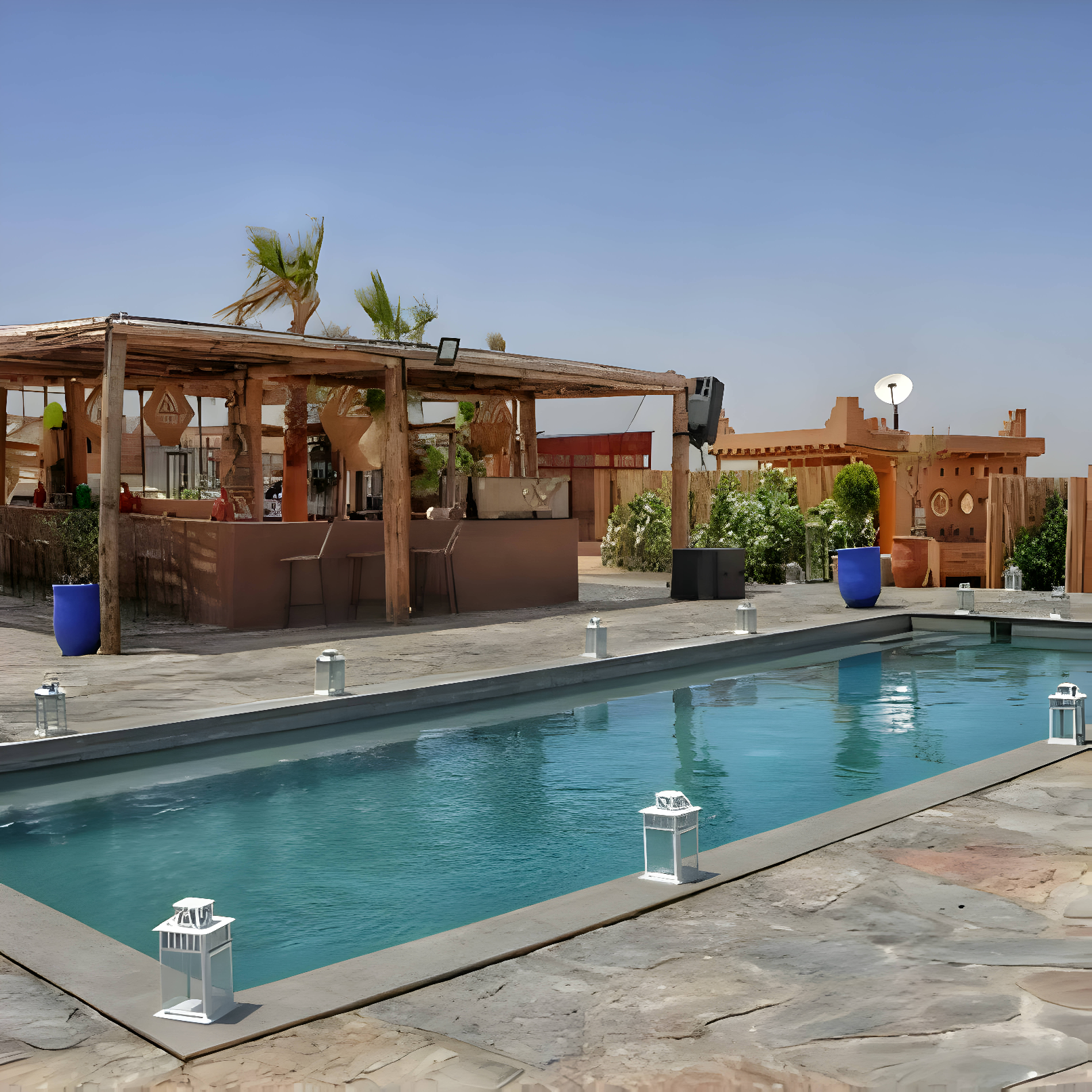 Relaxing by the pretty pool in Agafay desert with lunch